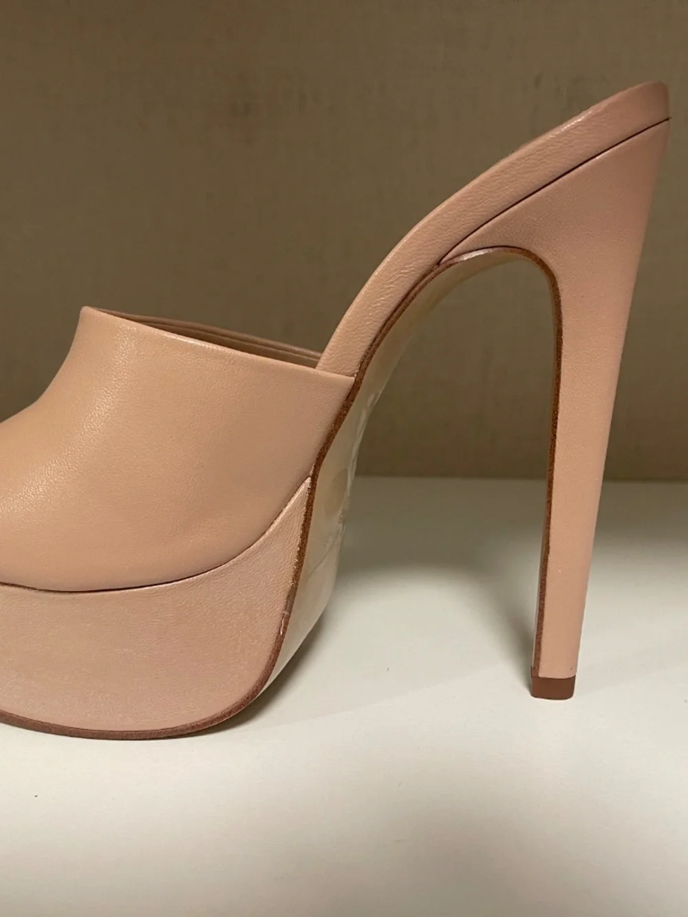 Steve Madden Nude Leather Platform Mule Heels | Women's Size 7